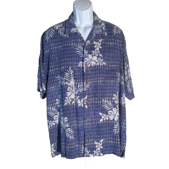 TOMMY BAMAHA Men's Short Sleeve Button Down Floral Silk Shirt Blue XL - Picture 1 of 6
